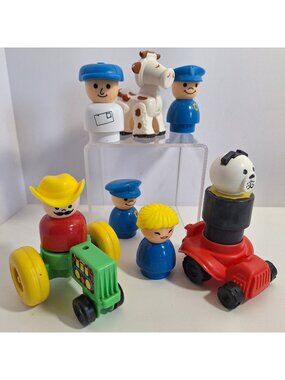 Chunky Little People Lot Farm Town Figures Tractor Car 1990-2007 Fisher Price
